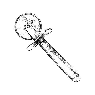 Pizza knife sketch. Cutlery, kitchen silverware. Hand drawn vector illustration